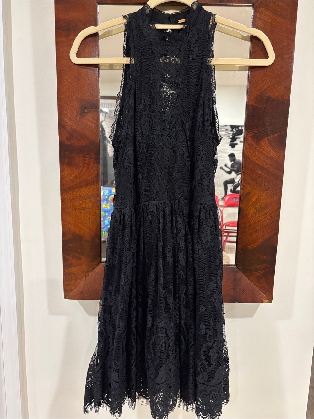 Free People Black Lace sleeveless sexy back short party Dress XS